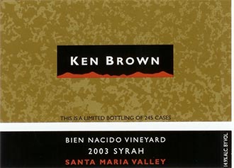 Ken Brown Syrah, Bien Nacido Vineyard, Santa Maria Valley